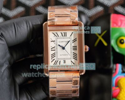 Replica Cartier Tank White Roman Dial Rose Gold Watch 32MM